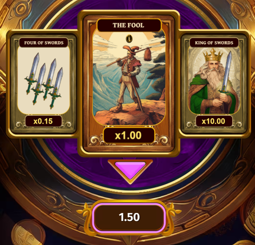Tiga kad tarot dalam game Divine Deal